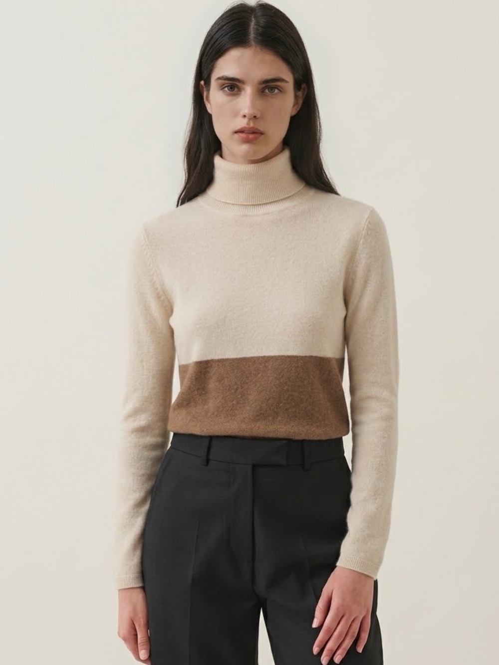 Garnet Hill 100% Cashmere Turtleneck Sweater Size Small Neutral Cream Brown Fall